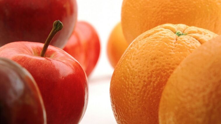 jablká a pomaranče pre japonskú stravu